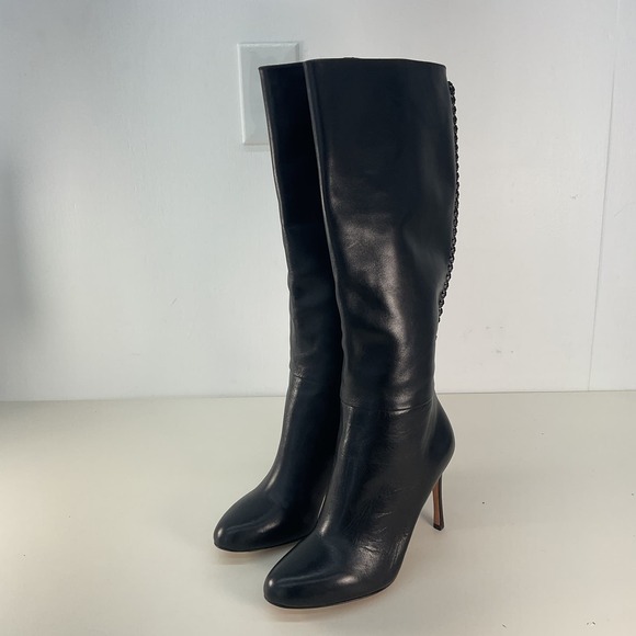 Coach Black Leather Tall Riding Biker Boots, Size 8B - Preowned - Picture 2 of 6